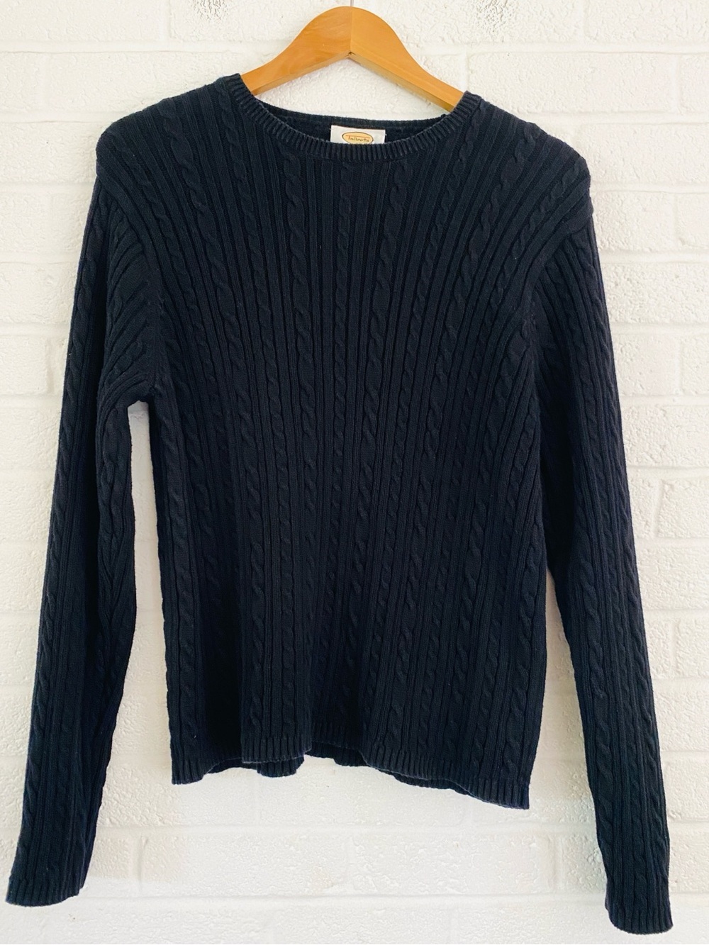 Talbots Cable Knit Sweater Black Classic Preppy Dark Academia Quiet Luxury Sz M